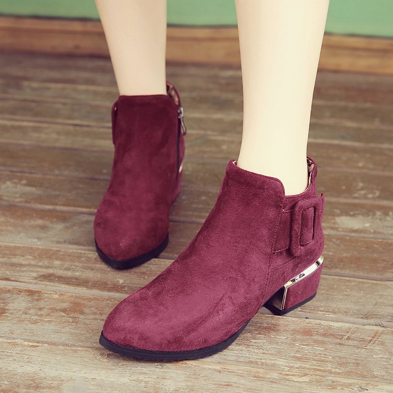 Chunky Heel Suede Button Boots