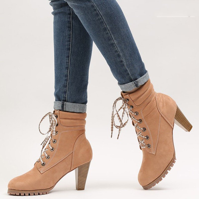 Chunky Heel PU Daily Lace-up Boots