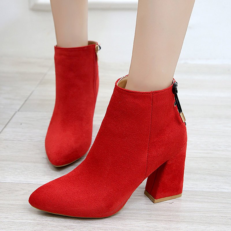 Chunky Heel Daily Lace-up Pointed Toe Zipper Elegant Boots