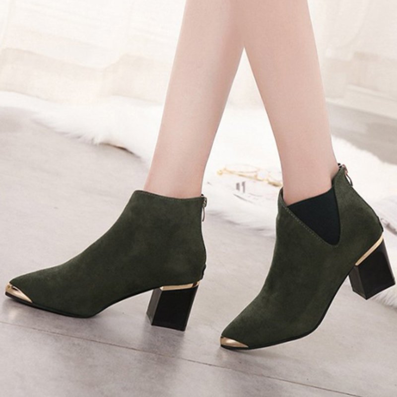 Suede Chunky Heel Pointed Toe Elegant Boot