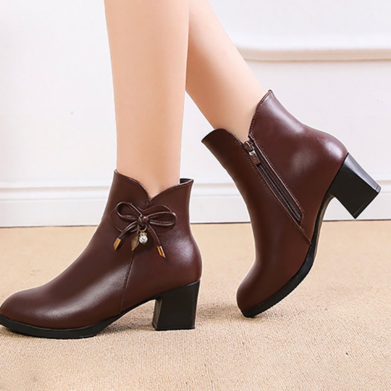 Bowknot Daily Chunky Heel Pointed Toe Zipper Elegant Boots