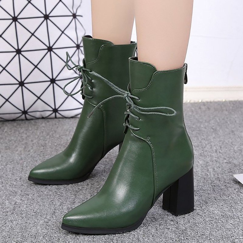 Lace-up Chunky Heel Daily Pointed Toe Elegant Boots