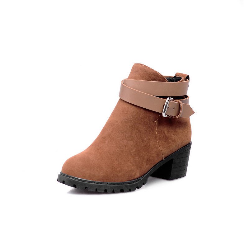 Buckle Chunky Heel Pointed Toe Elegant Boots