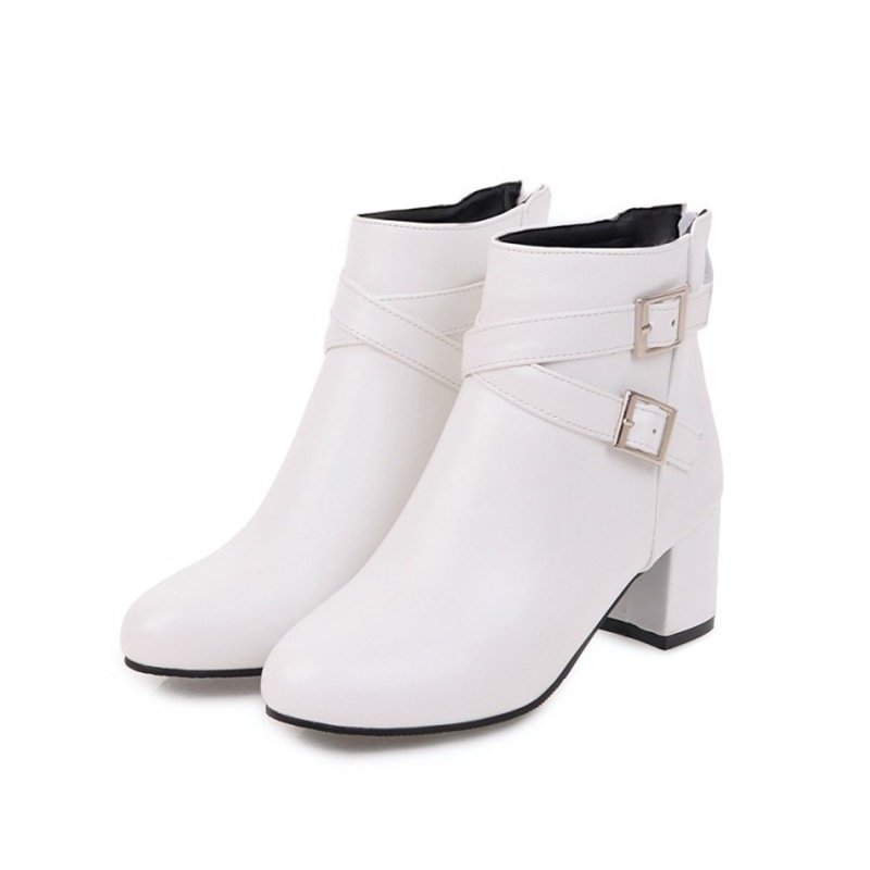Daily Chunky Heel Buckle Pointed Toe Boots