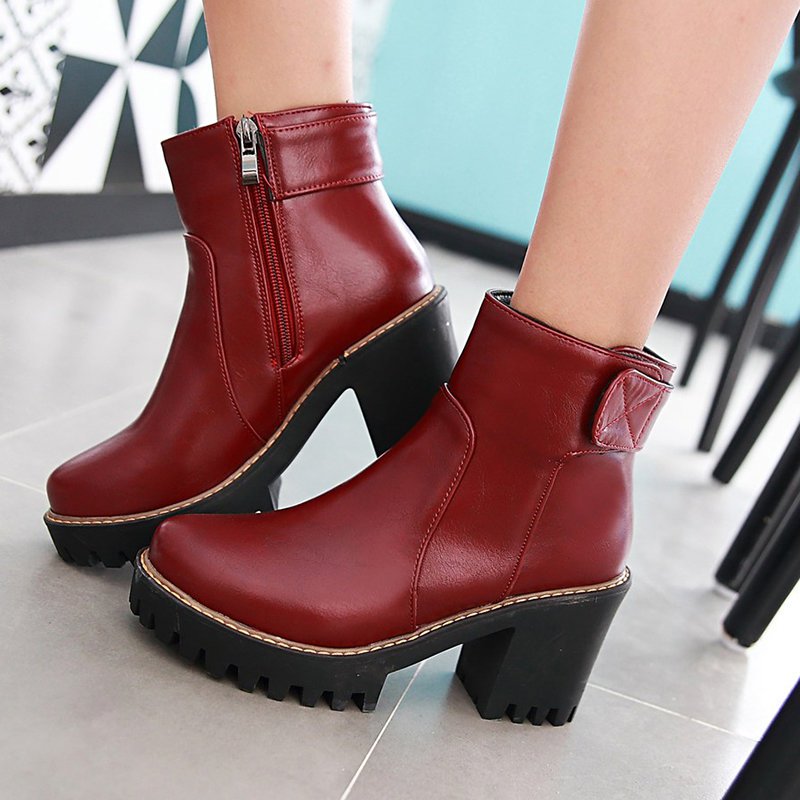 Daily Chunky Heel Zipper Round Toe Boots