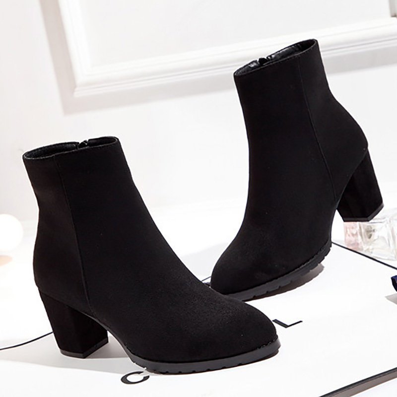 Zipper Chunky Heel Daily Pointed Toe Boots