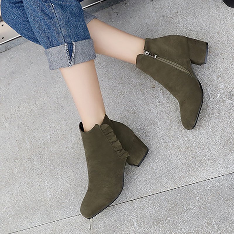 Chunky Heel Zipper Elegant Round Toe Boots