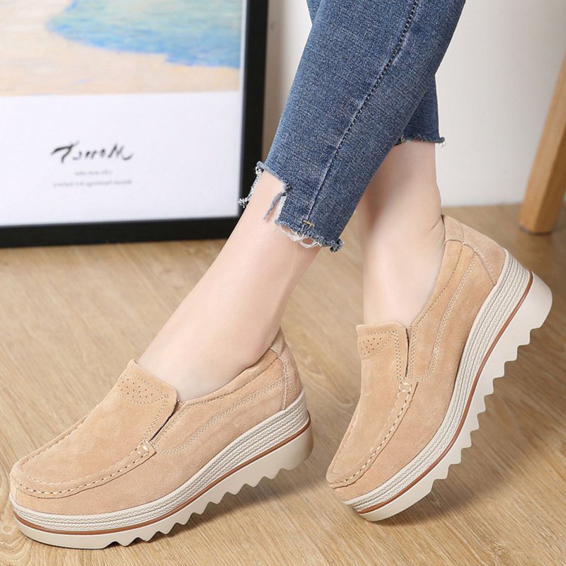 Casual runde Zehe Leder flache Ferse Loafers