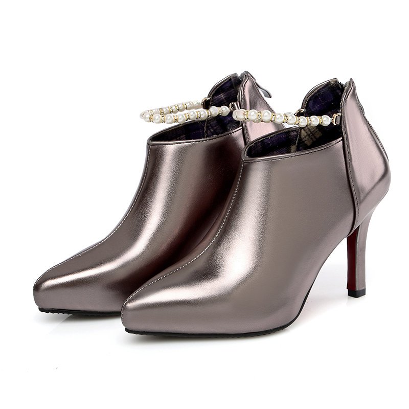 Silber Reißverschluss Tägliche elegante Stiletto Heel Spitz Toe Stiefel