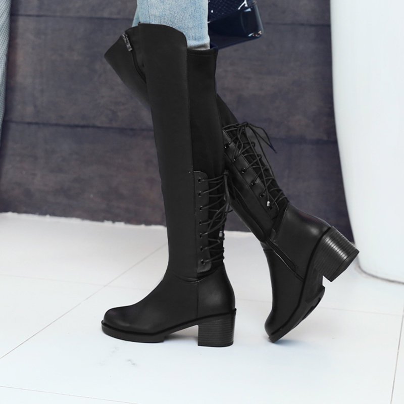 Schnürschuh Round Toe Elegante Chunky Heel Stiefel