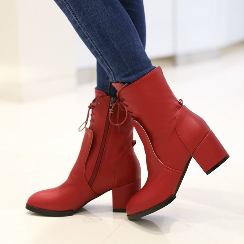 Chunky Heel Lace-up Working Pointed Toe Suede Boots | Newarrivaldress.com