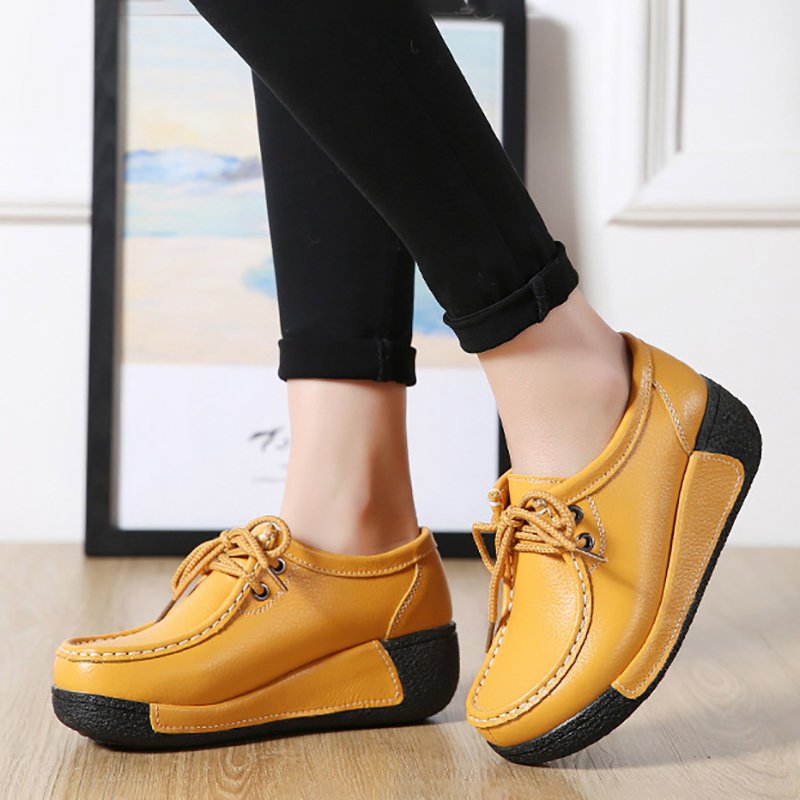 Wedge Heel Daily Lace-up Round Toe Loafers