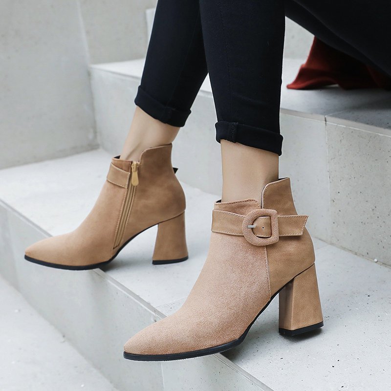 Daily Chunky Heel Suede Round Toe Boot