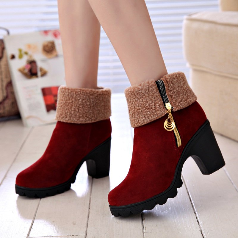 Chunky Heel Suede Fall Zipper Daily Round Toe Boot