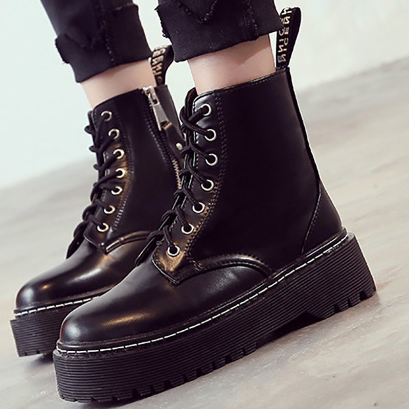 Platform Lace-up Round Toe Boots