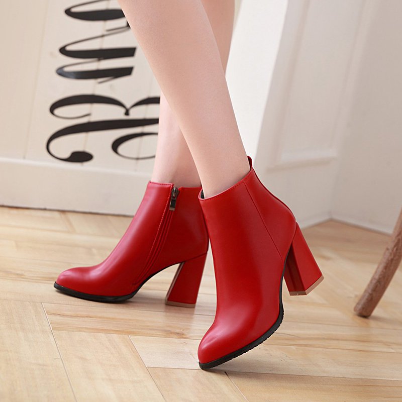 Chunky Heel Zipper Daily Pointed Toe Elegant Boots