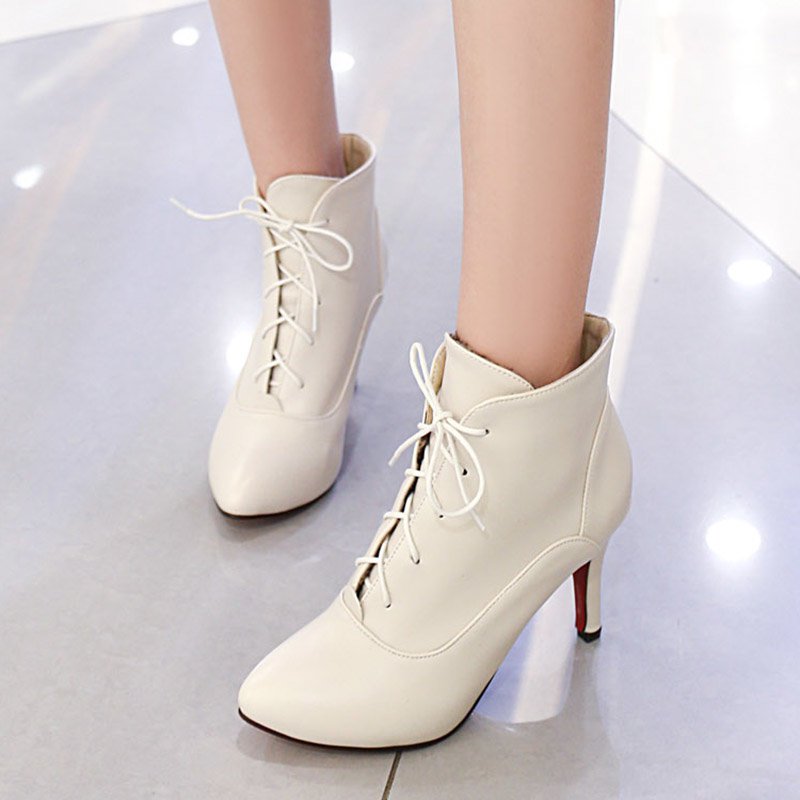 Lace-up Stiletto Heel Pointed Toe Elegant Boots