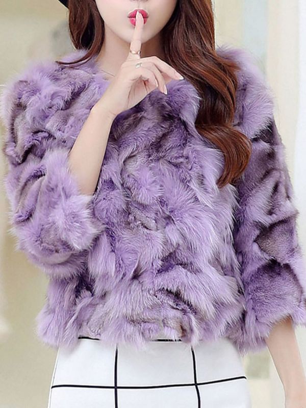 Shift 3/4 Sleeve Casual Fluffy Fur and Shearling Coat