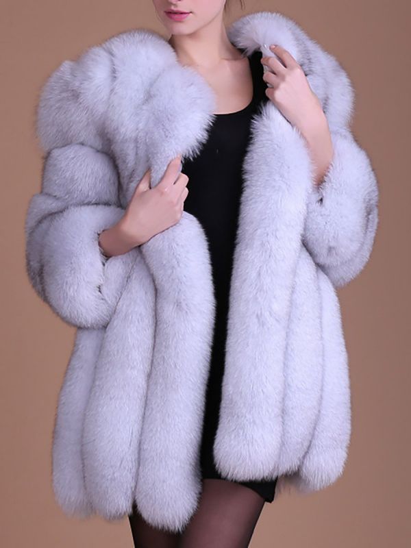 Long Sleeve Casual Solid Paneled Fur and Shearling Coat