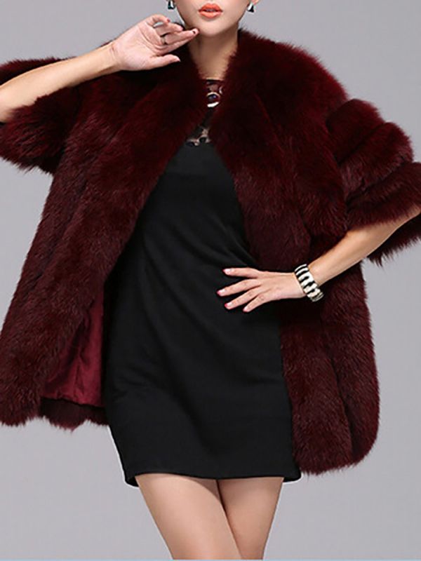 Long Sleeve Casual Solid Paneled Fur and Shearling Coat