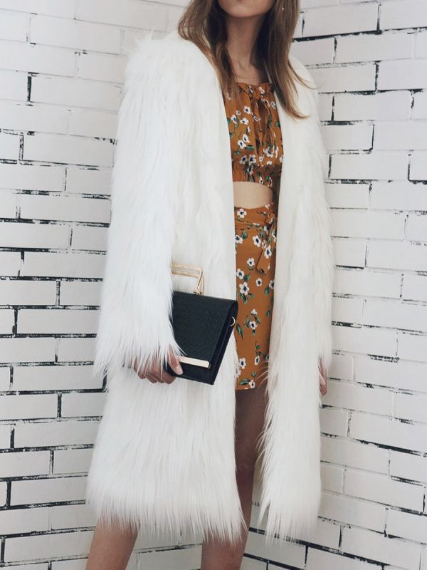 Hoodie Long Sleeve Fluffy Fur and Shearling Coat