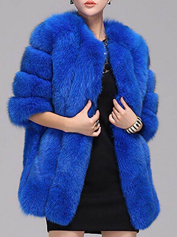 Long Sleeve Casual Solid Paneled Fur and Shearling Coat