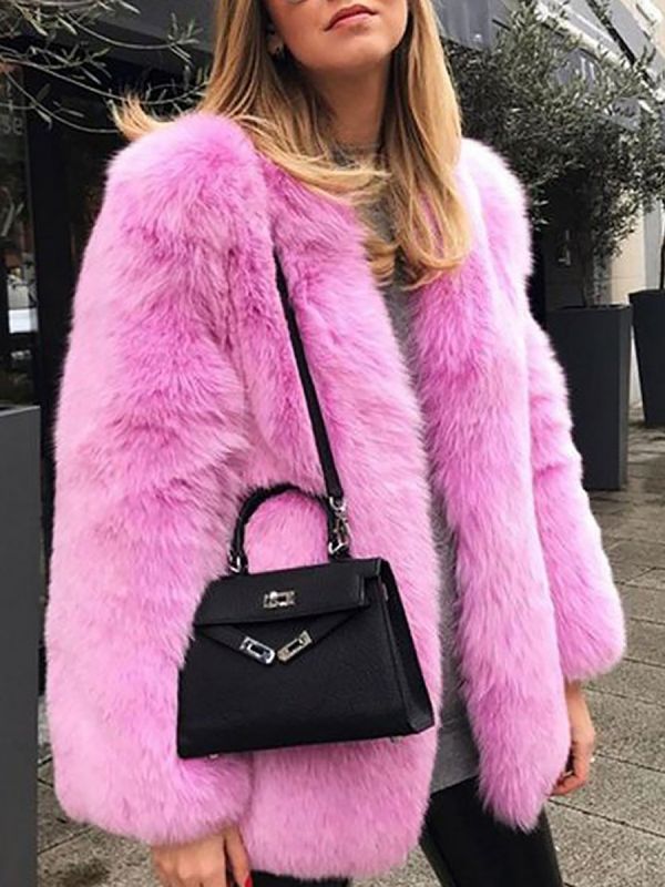 Long Sleeve Casual Fluffy  Fur and Shearling Coat