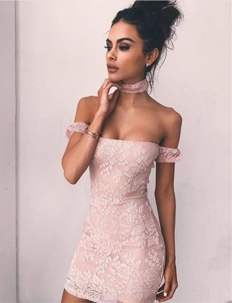 Delicate Lace Bodycon Off-the-shoulder Homecoming Dress | Short Cocktail Gown