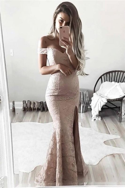 Split Gorgeous Mermaid Off-the-Shoulder Lace Evening Dress