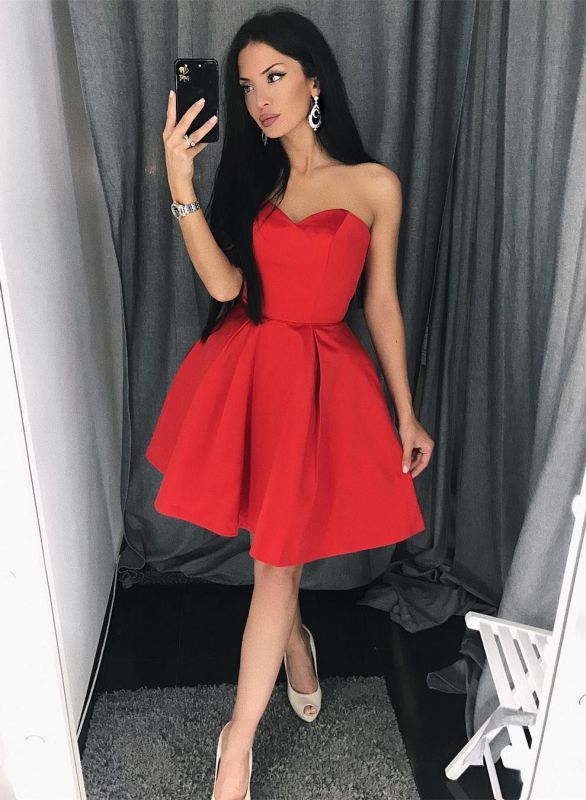 Modern Red Sweetheart Sleeveless A-line Short Homecoming Dress