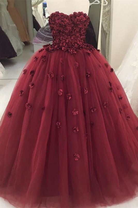 New Arrival Flowers Sleeveless Sweetheart Ball Gown Evening Gown