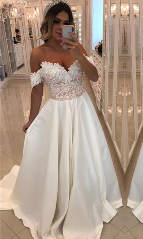 Luxury Off-The-Shoulder Puffy Prom Dresses | Appliques Beaded Long Prom Dresses