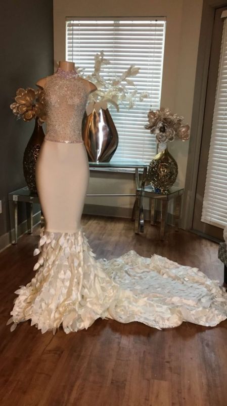 Sleeveless Appliques Mermaid Sleeveless Prom Dresses | High Neck  Formal Dresses with Ruffles