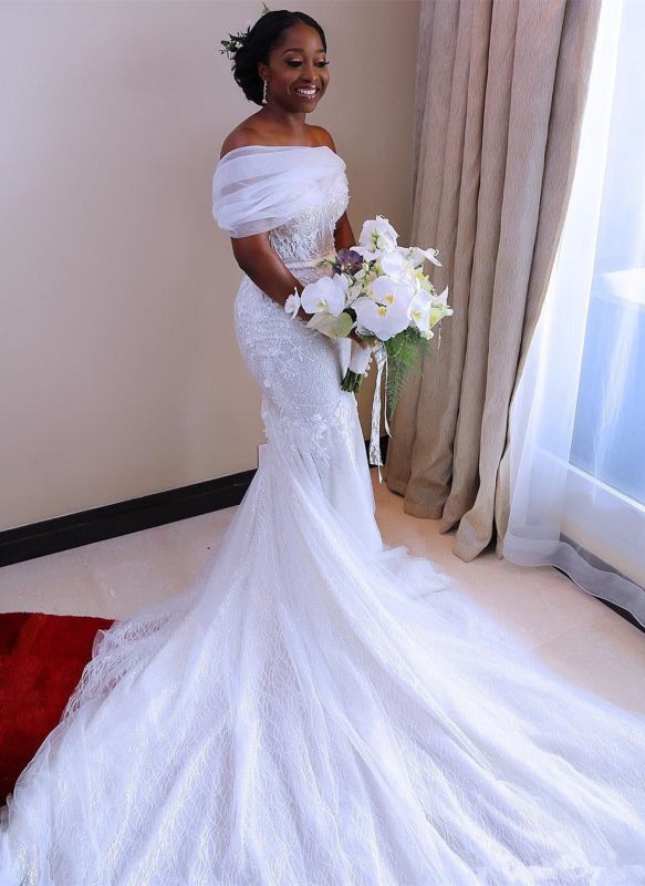 Elegantes vestidos de novia de sirena con hombros descubiertos y recién llegados | Vestidos de novia baratos en línea