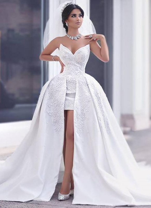 Puffy Overskirt New Arrival Lace Gorgeous Strapless Appliques  Online Elegant Ball Gown Wedding Dresses