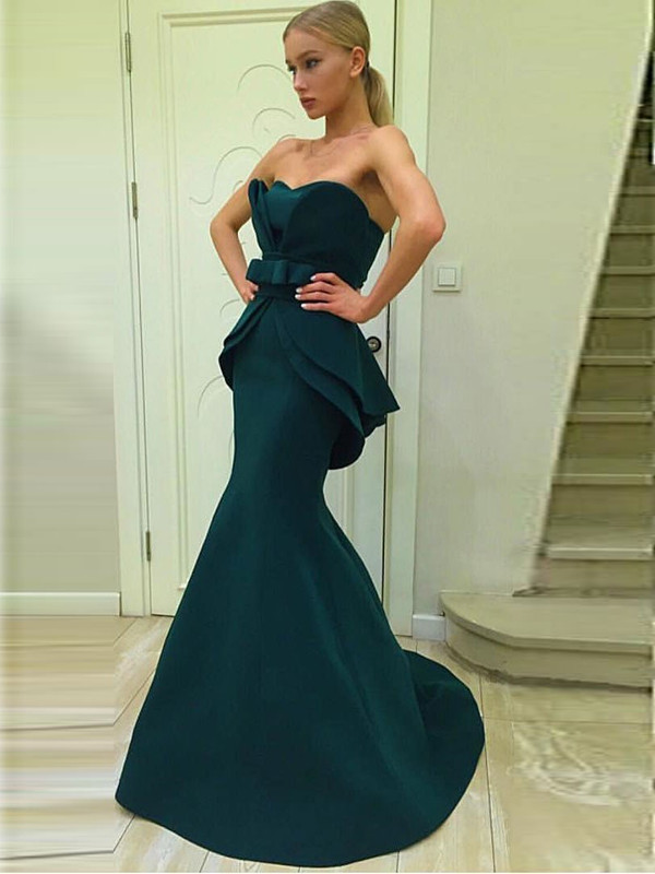Elegant Green Designer Ruffles Evening Dress Mermaid Long  BA7470