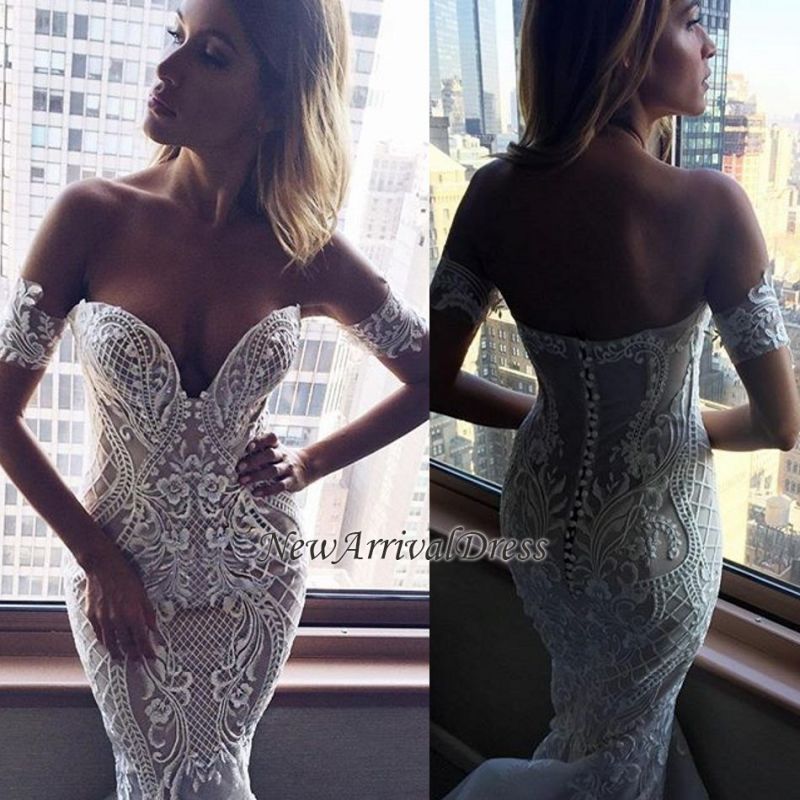 Zipper Embroider Sexy Off The Shoulder Mermaid Wedding Dresses