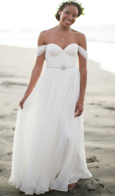 Off The Shoulder Summer Beach Wedding Dresses | Chiffon Bridal Gowns  Online