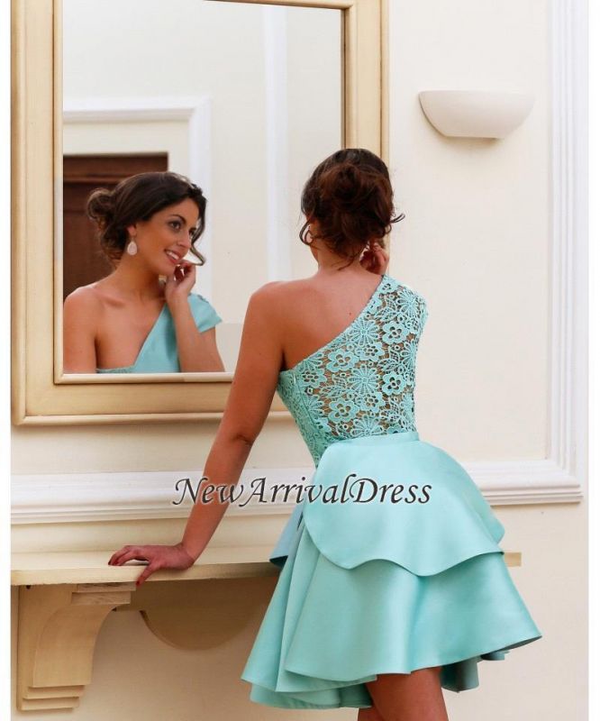 Pretty One-Shoulder Two-Layer Party Shot Lace Homecoming Dress