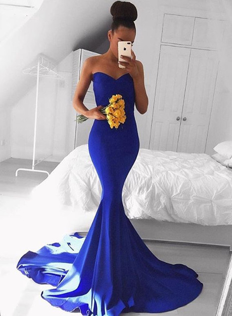 Elegant Sweetheart Mermaid Royal Blue Prom Dress Floor Length  BA8046