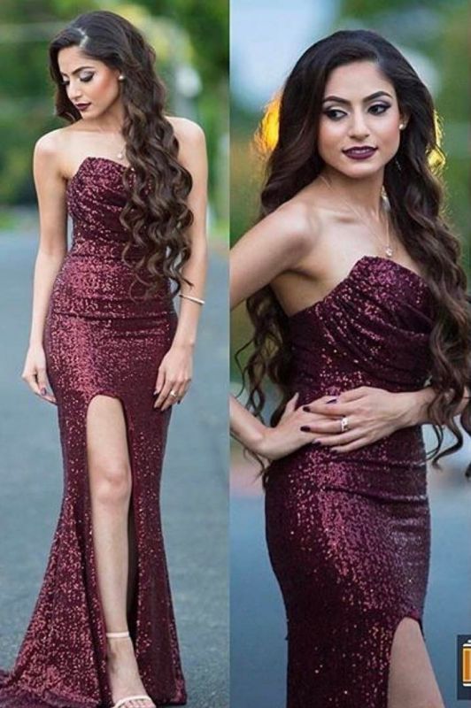 Elegant Sweetheart Sequins Evening Dress | 2021 Mermaid Long Prom Party Dress With Slit