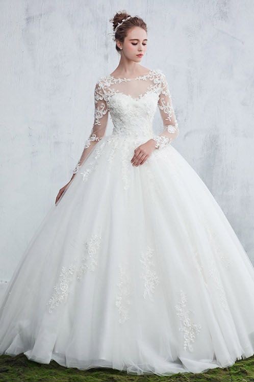 Gown Long Sleeve Ball New Arrival Lace Jewel  Elegant Wedding Dresses