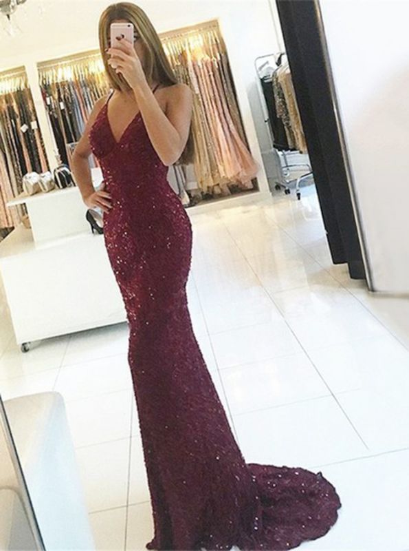 Sexy Sequins Sleeveless Bodycon Spaghetti Strap Evening Dress | Long Party Gown
