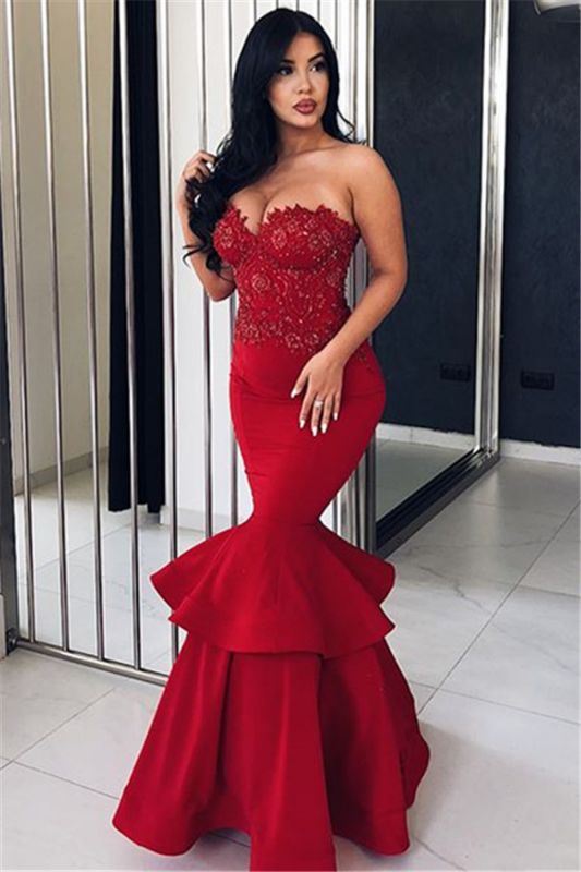 Sexy Red Mermaid Sweetheart Formal Dresses  |  Beaded Long Formal Gowns BC0265