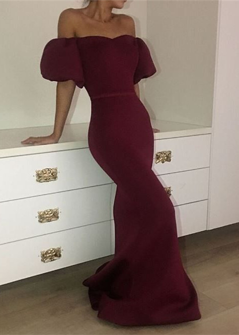 Sexy Burgundy Off-the-shoulder Mermaid Evening Dress | Long Party Gown