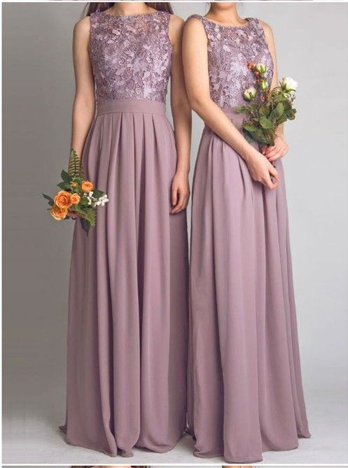 Lace Bodice Chiffon Long Bridesmaid Dresses
