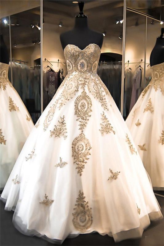 Robes de mariée en dentelle d'or élégant chérie 2018 robe de mariée robe de bal scintillant BA2175