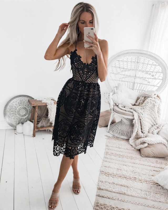 black lace spaghetti strap dress