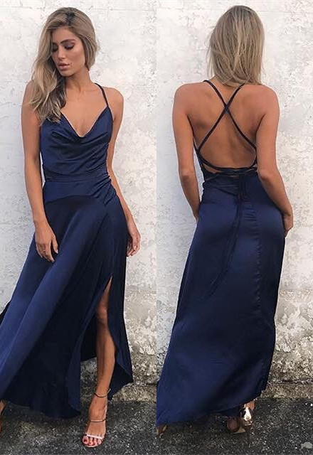 Sexy ärmelloses Spaghetti-Träger-Front-Split-Abschlussballkleid