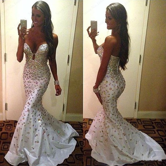 Crystals Sleeveless Zipper Sweetheart Mermaid Sweep-Train Gorgeous Prom Dress
